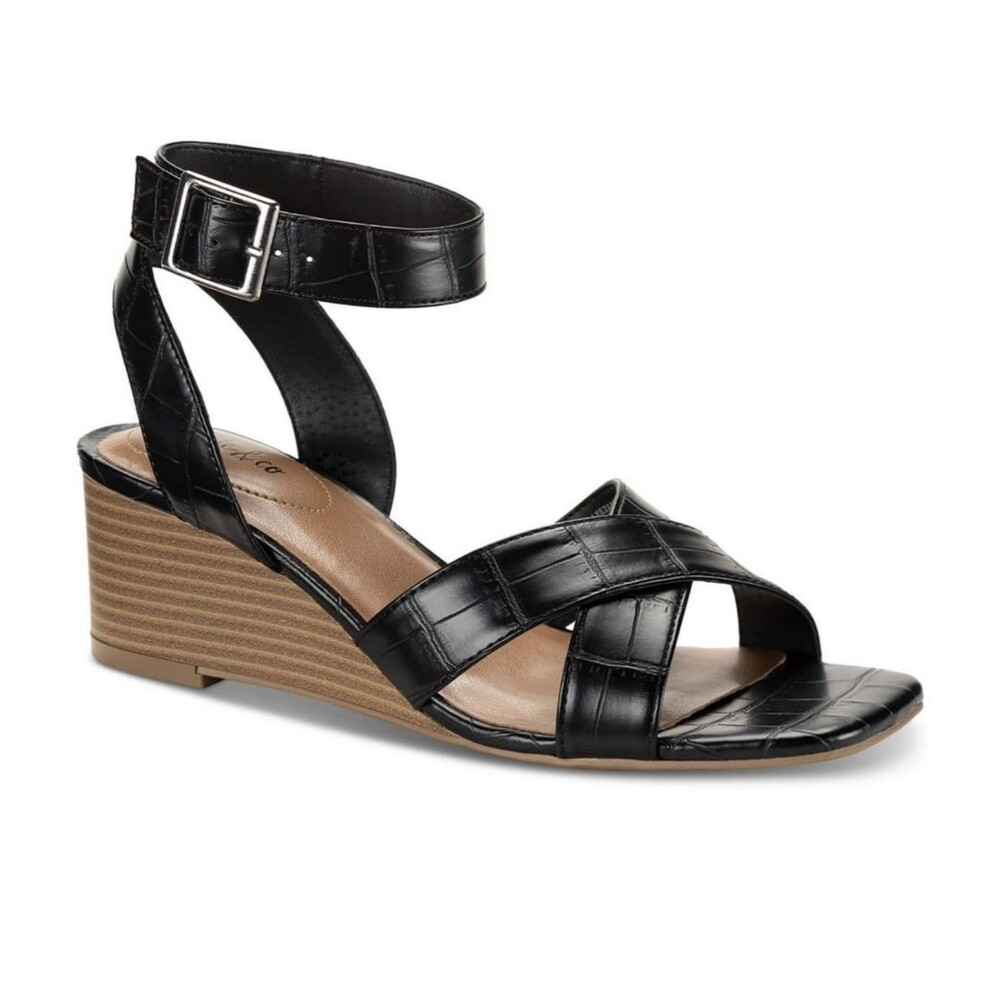 Style& Company Women's Leeza Black Alligator Print Sandals Size 9